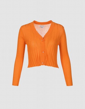 Women's Urban Revivo Button Up Fitted Cardigan Orange | PQY2832QJ