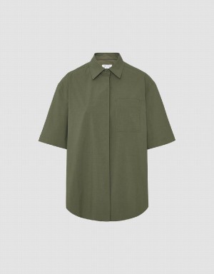 Women's Urban Revivo Button Up Loose Shirts Green | BTO16DN