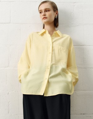 Women's Urban Revivo Button Up Straight Shirts Yellow | CCW546YJ