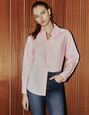 Women's Urban Revivo Button Up Straight Shirts Pink | VFN4177IK