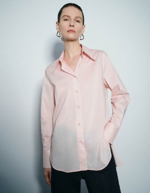 Women's Urban Revivo Button Up Straight Shirts Pink | CZB432UN