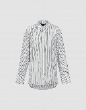 Women's Urban Revivo Button Up Striped Straight Shirts White | SOI3359LE