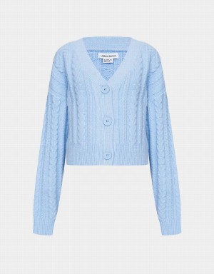 Women's Urban Revivo Cable Knit Button Up Cardigan Blue | DPU1840UB