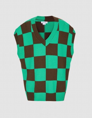 Women's Urban Revivo Checkered Tank Top Green | JYH1580MT