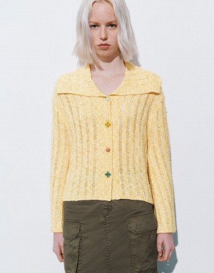 Women's Urban Revivo Colorful Buttons Straight Knitted Cardigan Yellow | YOE6537CU