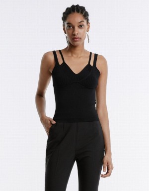 Women's Urban Revivo Combination Camisole Tank Top Black | YIS1913TV