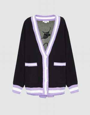 Women's Urban Revivo Contrast Trim Button Up Cardigan Black | LCD4495FN