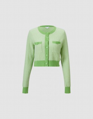 Women's Urban Revivo Contrast Trim Cropped Cardigan Green | BLS5341OD