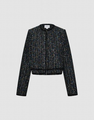 Women's Urban Revivo Contrast Trim Tweed Jackets Black | DXN557BA