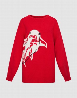 Women's Urban Revivo Crew Neck Holiday Sweaters Red | GEW6969UY