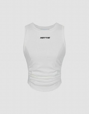 Women's Urban Revivo Crew Neck Knitted Tank Top White | MGJ8779KE