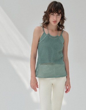 Women's Urban Revivo Crochet Kntted Cami Top Cardigan Green | RVC771RF