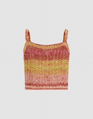 Women's Urban Revivo Crochet Striped Knitted Cami Top Cardigan Multicolor | FVG315EO