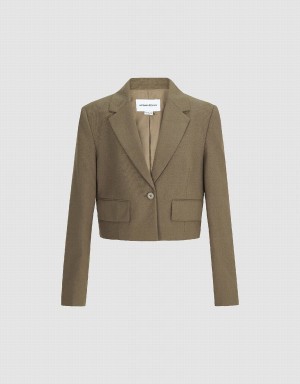 Women's Urban Revivo Cropped Notch Lapel Blazers Brown | XPF9969BN