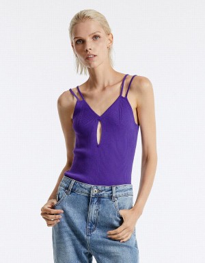 Women's Urban Revivo Cut Out Knitted Camisole Tank Top Purple | AIK5287GG