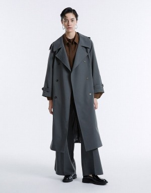 Women's Urban Revivo Double Breasted Belted Trench Trench Coat Light Grey | YGP4132RE