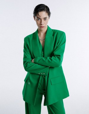 Women's Urban Revivo Double Breasted Blazers Green | CWR6050HB