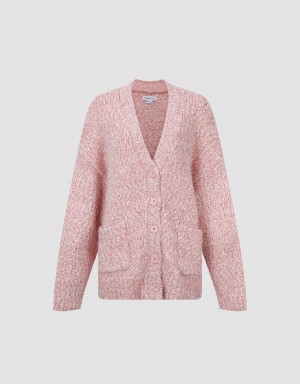 Women's Urban Revivo Drop Shoulder Sleeve V-Neck Knitted Cardigan Pink | ULO8516QS