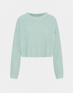 Women's Urban Revivo Drop Shoulder Cropped Sweaters Green | DQB8879GD