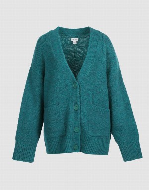 Women's Urban Revivo Drop Shoulder Patched Pocket Button Up Cardigan Green | GGU9278NA