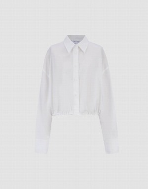 Women's Urban Revivo Elastic Hem Cropped Balloon Shirts White | FFK7938HK