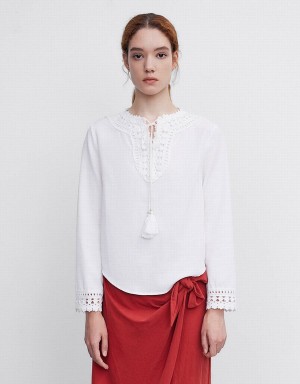 Women's Urban Revivo Embroidered Blouse White | HJN2686PY