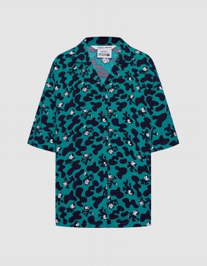 Women's Urban Revivo Felix The Cat Allover Print Shirts Green | GIW4936PM