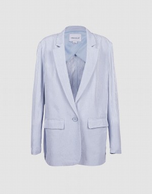 Women's Urban Revivo Floral Jacquard Single Breasted Blazers Blue | WCQ5887DZ