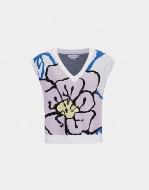 Women's Urban Revivo Floral Jacquard Sweaters White | LLA172GU