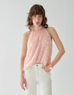 Women's Urban Revivo Fluffy Tank Top Pink | YBV2290CD