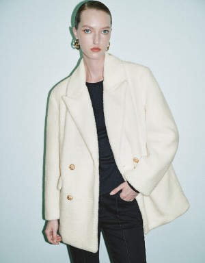 Women's Urban Revivo Furry Straight Coats White | KDA1724PL