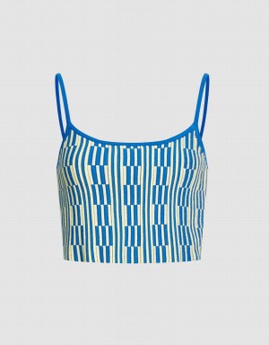 Women's Urban Revivo Geo Pattern Knitted Cami Tank Top Blue | DWS3833OF