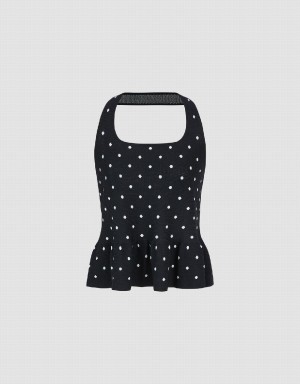 Women's Urban Revivo Halter Neck Polka Dot Knitted Top Cardigan Black | OWE876JT