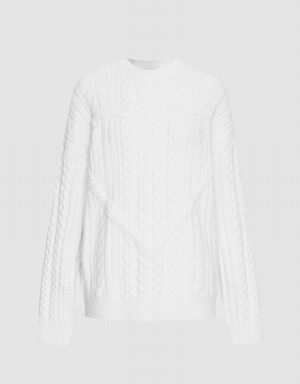 Women's Urban Revivo Heart Cable Knit Sweaters White | QOM995GU