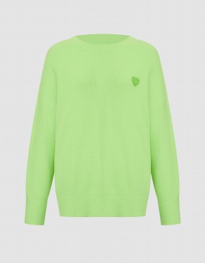 Women's Urban Revivo Heart Detail Oversized Sweaters Green | RAZ2759GV