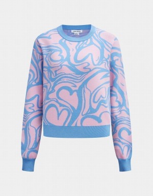 Women's Urban Revivo Heart Pattern Jacquard Sweaters Pink | OXQ8133VR