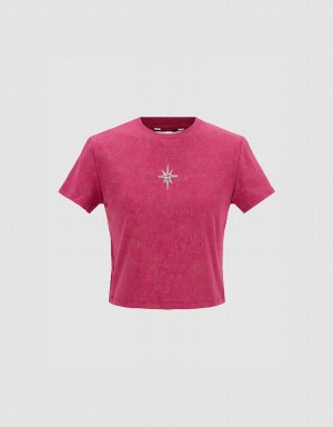 Women's Urban Revivo Hexagram Printed Crew Neck Skinny T Shirts Pink | VYC8556KP