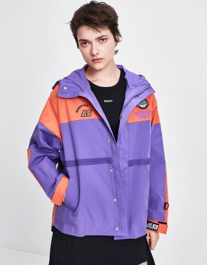 Women's Urban Revivo Hooded Oversized Jackets Purple | ARX72HX