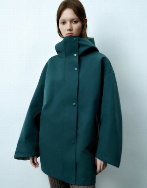 Women's Urban Revivo Hooded Straight Trench Coat Green | AZA6562DR