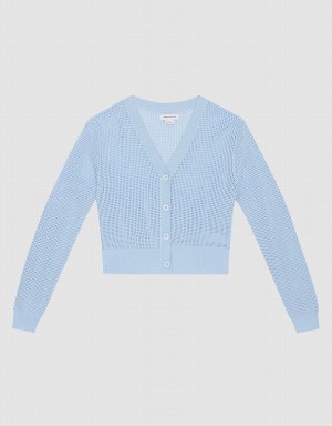 Women's Urban Revivo Knitted Button Up Cardigan Blue | CYN85JM