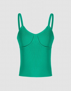 Women's Urban Revivo Knitted Cami Top Tank Top Green | PPQ8428WE