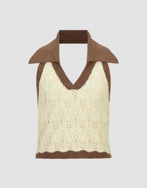 Women's Urban Revivo Knitted Lapel Cardigan Beige | UXY474HU