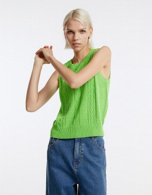 Women's Urban Revivo Knitted Tank Top Green | NLS5156VB