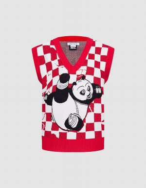 Women's Urban Revivo Kung Fu Panda Checkered Tank Top Red | ZFC8972HU