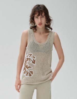 Women's Urban Revivo Leaf Printed Knitted Cardigan Khaki | LMO6768MF