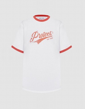 Women's Urban Revivo Letter Print T Shirts White | BES5753PJ