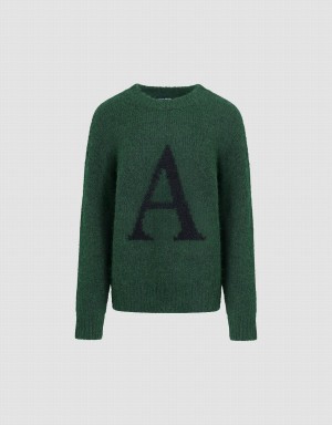 Women's Urban Revivo Letter Printed Crew Neck Sweaters Green | PTM2343FY