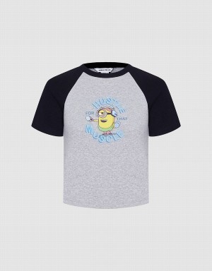 Women's Urban Revivo Minions Raglan T Shirts Grey | OKB744GZ