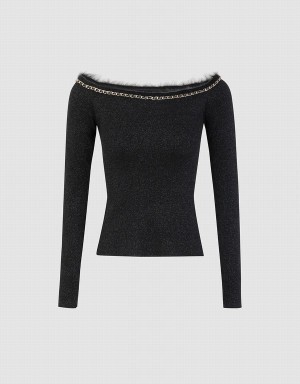 Women's Urban Revivo Off-Shoulder Knit Cardigan Black | ZQJ5289IB