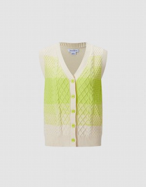 Women's Urban Revivo Ombre Sleeveless Cardigan Green White | QAO4933CL